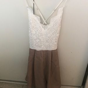 Beige and white lace romper